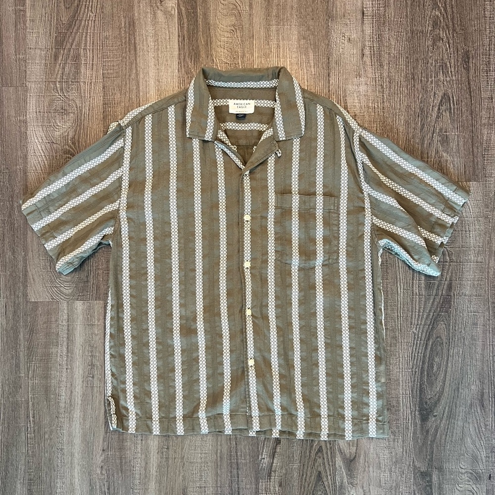 American Eagle Outfitters Brown and White Striped Button Down Shirt